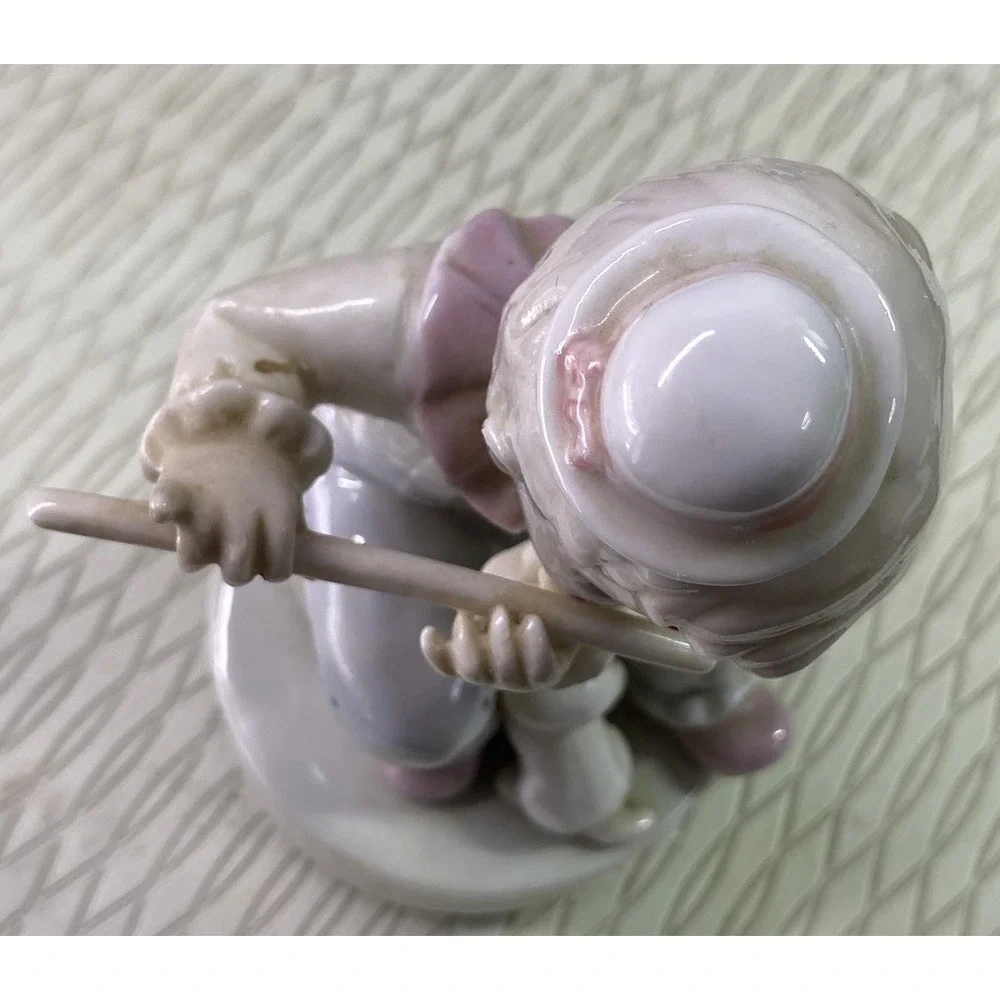 RARE VINTAGE PAUL SEBASTIAN MUSIC BOX PORCELAIN CLOWN‎ PLAYING FLUTE W/DOG